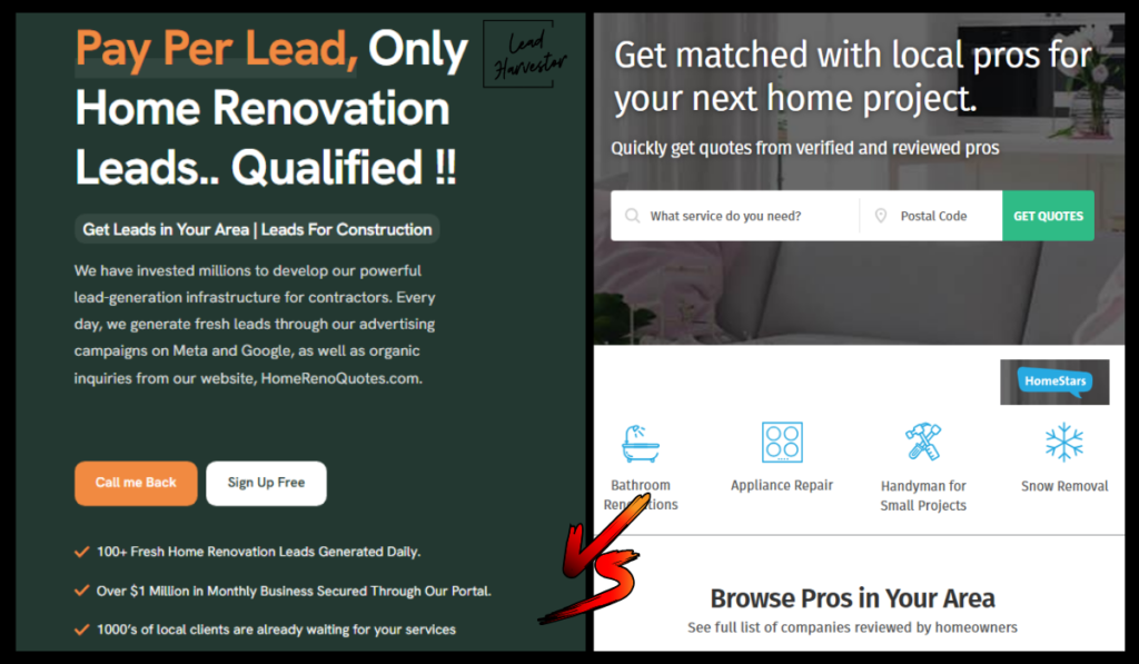 lead harvestor, Lead Harvestor VS Homestars